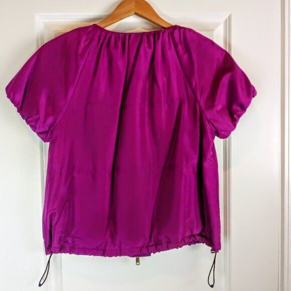 DKNY Magenta Pink Silk Full Zip Short Sleeve Jacket - Picture 2 of 6